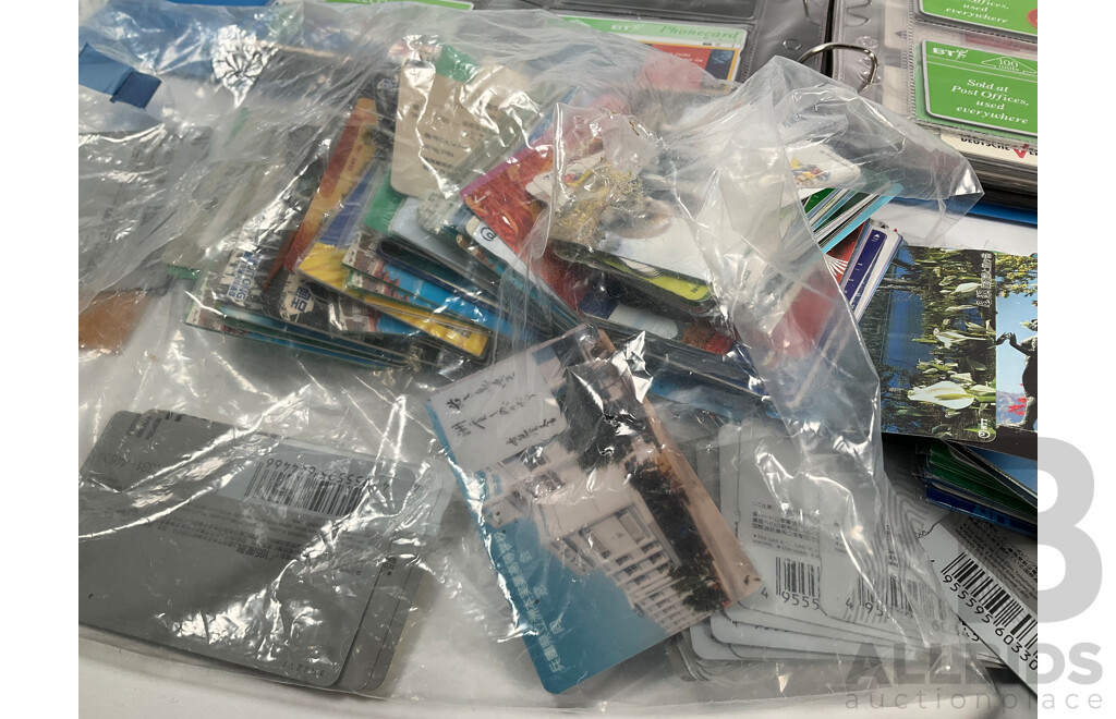 Collection of International Used Phone Cards Including Australia, China, Japan, Chile, United Kingdom, Germany, France