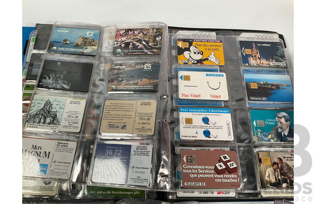 Collection of International Used Phone Cards Including Australia, China, Japan, Chile, United Kingdom, Germany, France