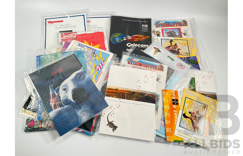 Australian Telecom Mint Phone Card Packs Including Coca Cola, Life Saving, Classic Cars, Disney, AFL, Summer Time, Ettamogah Pub, Australian Landscape, Commonwealth Games and More