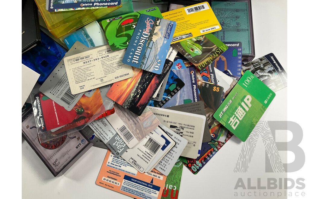 Large Collection of Australian and International Phone Cards Including Japan, European, Albums, Wallets, Unused, Multiples