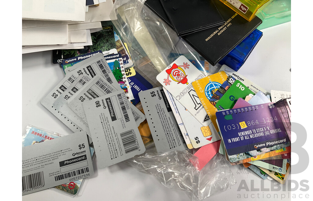 Large Collection of Australian and International Phone Cards Including Japan, European, Albums, Wallets, Unused, Multiples