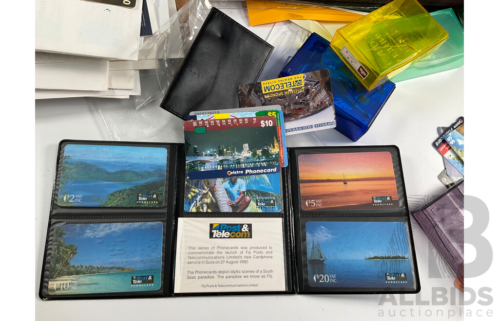 Large Collection of Australian and International Phone Cards Including Japan, European, Albums, Wallets, Unused, Multiples