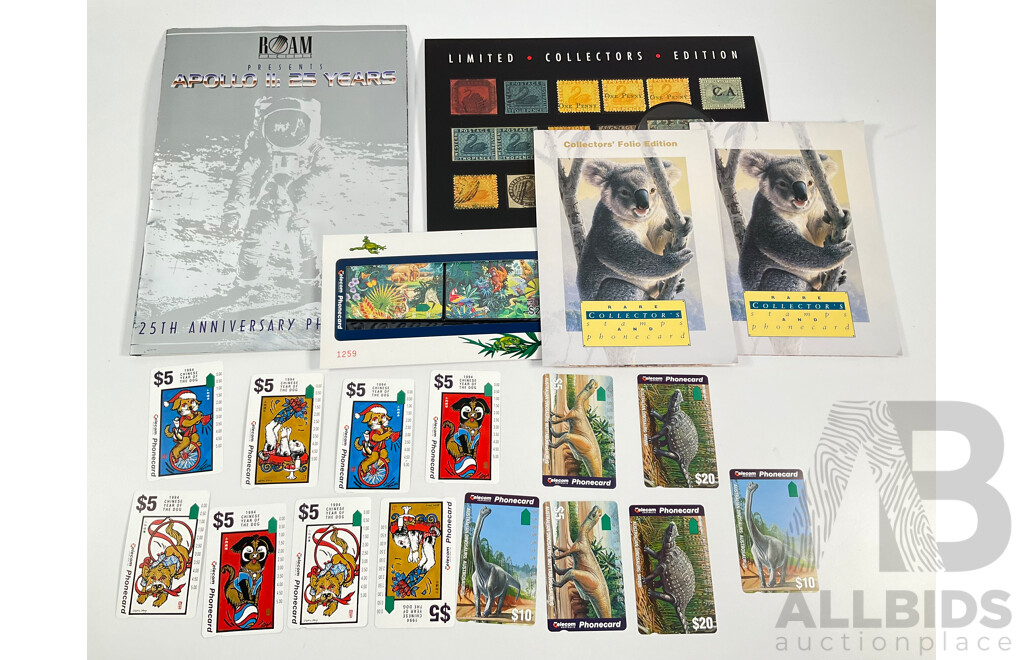 Australian Roam Pacific Apollo II 25th Anniversary Phone Card Set, Stamp and Phone Card Commemorative Packs Including Perth Zoo, Blue Swan Stamp and Australian Wildlife Fund - Stamp Face Value $42, Phone Cards $129
