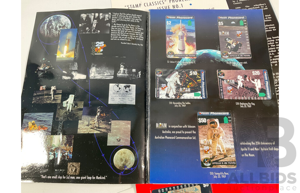 Australian Roam Pacific Apollo II 25th Anniversary Phone Card Set, Stamp and Phone Card Commemorative Packs Including Perth Zoo, Blue Swan Stamp and Australian Wildlife Fund - Stamp Face Value $42, Phone Cards $129