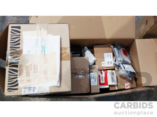 Box of Assorted Hardware, Hard Drive, Network Cables, Accessories, Display Adapters and More