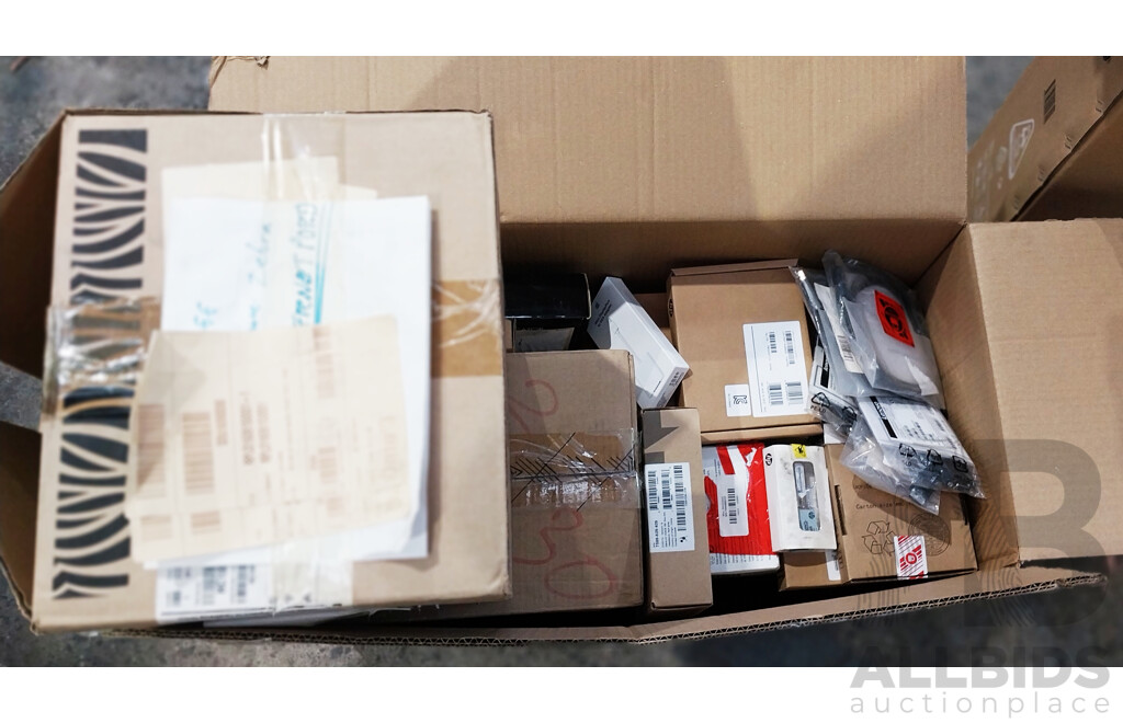 Box of Assorted Hardware, Accessories, Display Adapters and More
