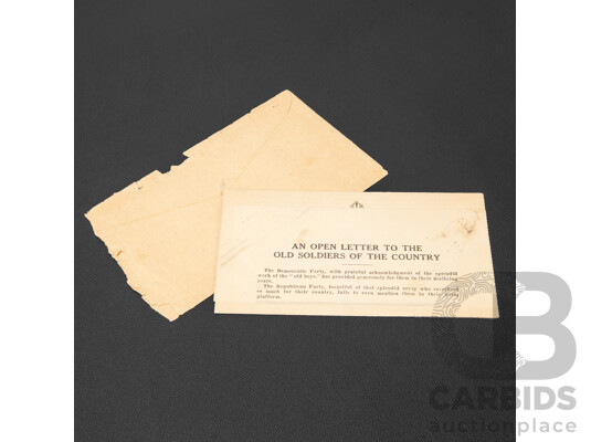 USA 1916 - An Open Letter to the Old Soldiers of the Country From Honorable Hon. John A. Key of Ohio in the House of Representatives