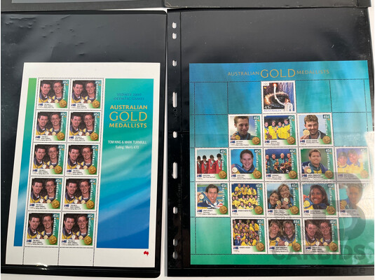 Six Australian 2001 Mint Stamp Sheets, Sydney Olympics Gold Medalists