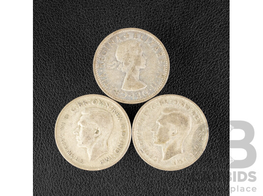 Three Australian Silver Florins Including Two 1947 and 1954  .500