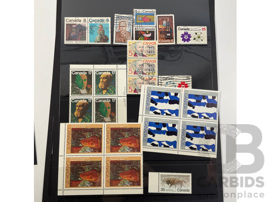 Collection of Canadian Mint Stamp Blocks, Sets with Some Cancelled Singles