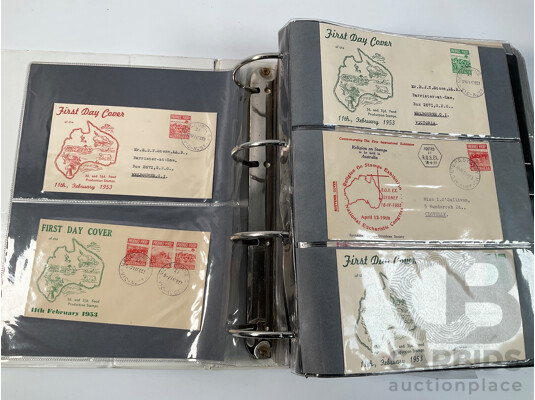 Album of Australian First Day Covers Spanning 1940's to 1971 Including Federation Jubilee, 1954 Royal Visit, 1956 Melbourne Olympics, First Decimal Currency Stamp, Last Day Cover Carried by Sydney Tram and Much More