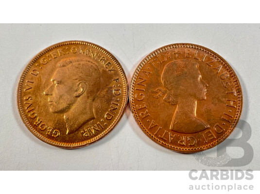 Australian 1941 KGVI and 1962 QE2 Pennies, High Grade