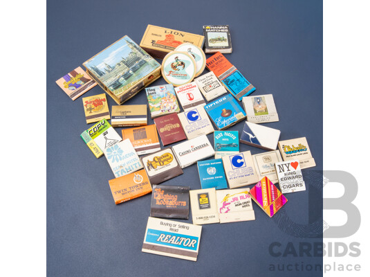 Good Collection of Vintage Match Books and Boxes Including Parliamentary Box Signed by Bob Hawke, Camel, Winston, BP/Alan Moffat, Mobilgas, Qantas, Local Canberra Businesses and More