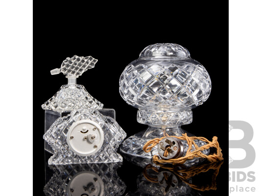 Art Deco Boudoir Crystal Bedside Lamp with Cut Crystal Astra Clock and Perfume Bottle