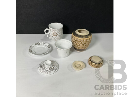 Vintage Japanese Kutani Ginger Jar with Chinese Ceramic Tea Up, Infuser and Saucer