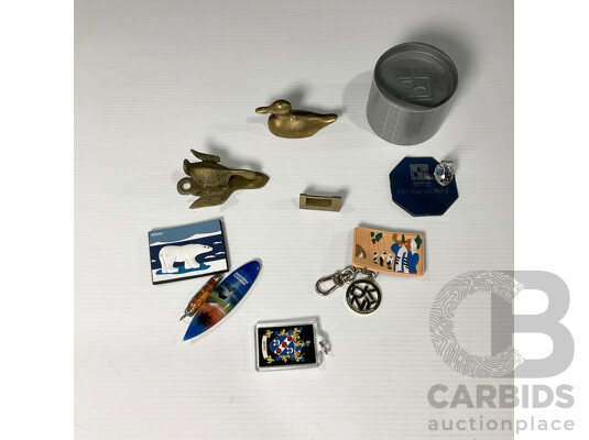 Swarovski Crystal Mouse with Original Box, Brass Duck Wall Clip and Paper Weigh with Fridge Magnets and Key Rings