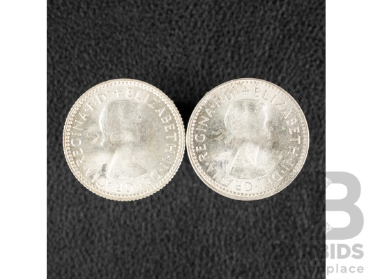 Australian UNC 1962 and 1963 Silver Sixpence .500