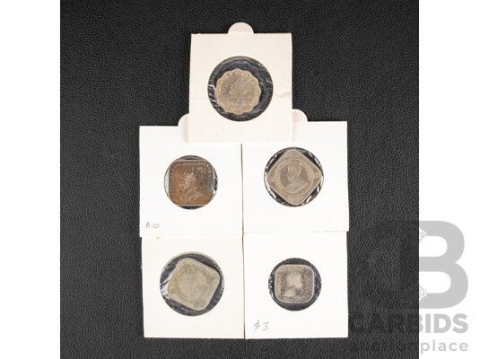 India KGV 1918, 1925 Two Annas, 1914 One Anna, Straits Settlements One Cent, Ceylon KEVII 1909 Five Cents