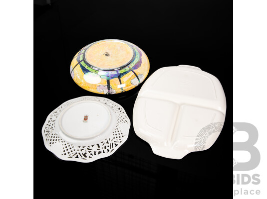 Vintage Grimwades Byzanta Lustre Ware Bowl, Bavaria Schumann Arzberg Lattice Plate, Stylecraft Bone China Midwinter Serving Plate