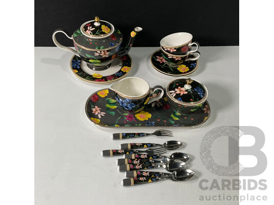 Maxwell Williams Teas & C's Contessa Porcelain Tea Set with Matching Cutlery