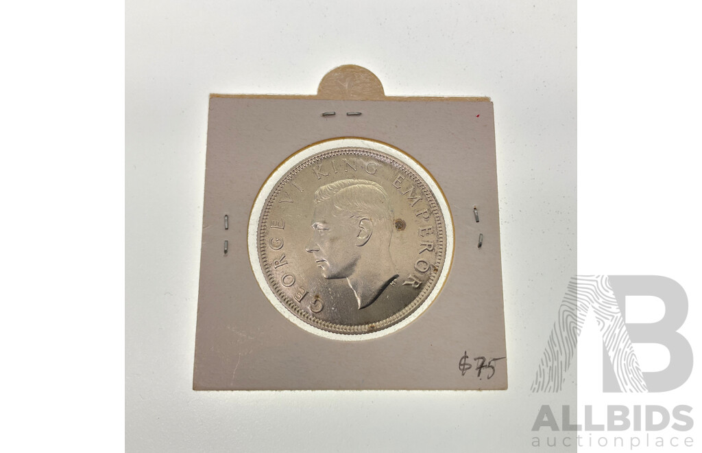 New Zealand 1940 Silver Half Crown, Commemorative Centennial, High Grade .500