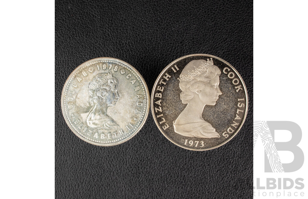Canada 1978 UNC Silver One Dollar, Commonwealth Games, Edmonton and Cook Islands 1973 UNC One Dollar