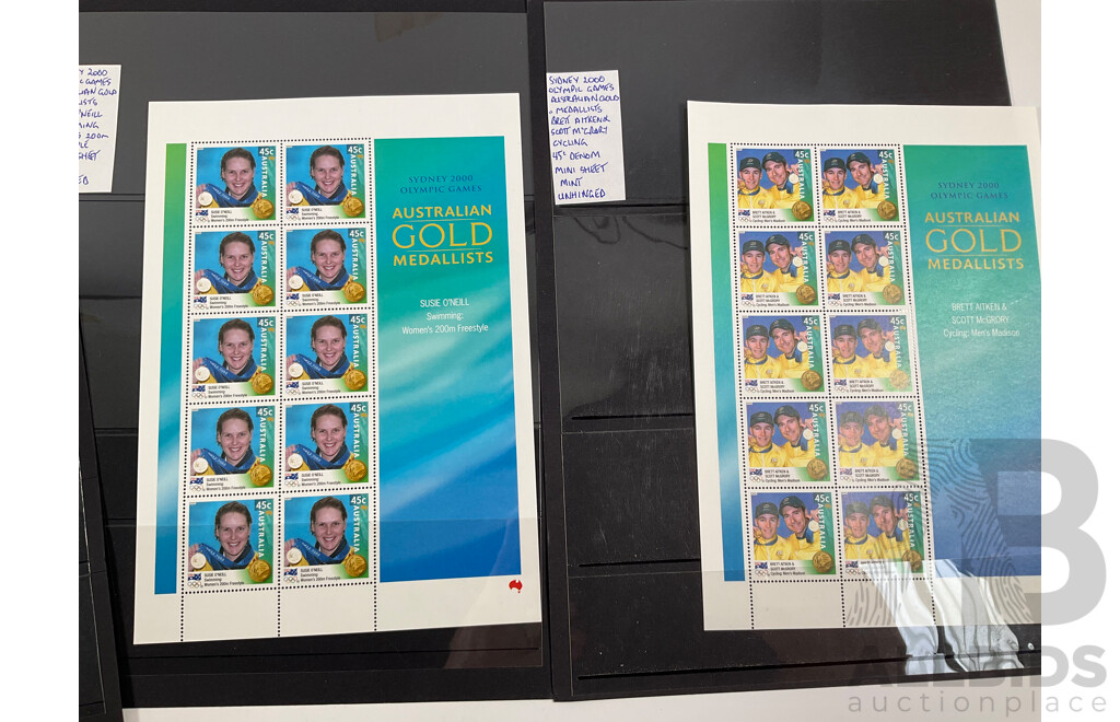 Australian 1992 Five Dollar Coin, International Year of Space with Six 2000 Mint Stamp Sheets, Sydney Olympics, Dangerous Special Edition Semi Imperforate Mini Stamp Sheet