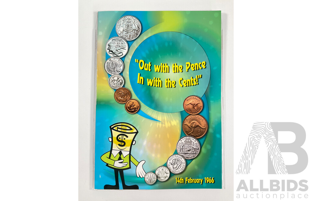 Australian ''Out with the Pence in with the Cents'' Twelve Coin Commemorative Folder Including 1966 Round Silver Fifty Cent Coin