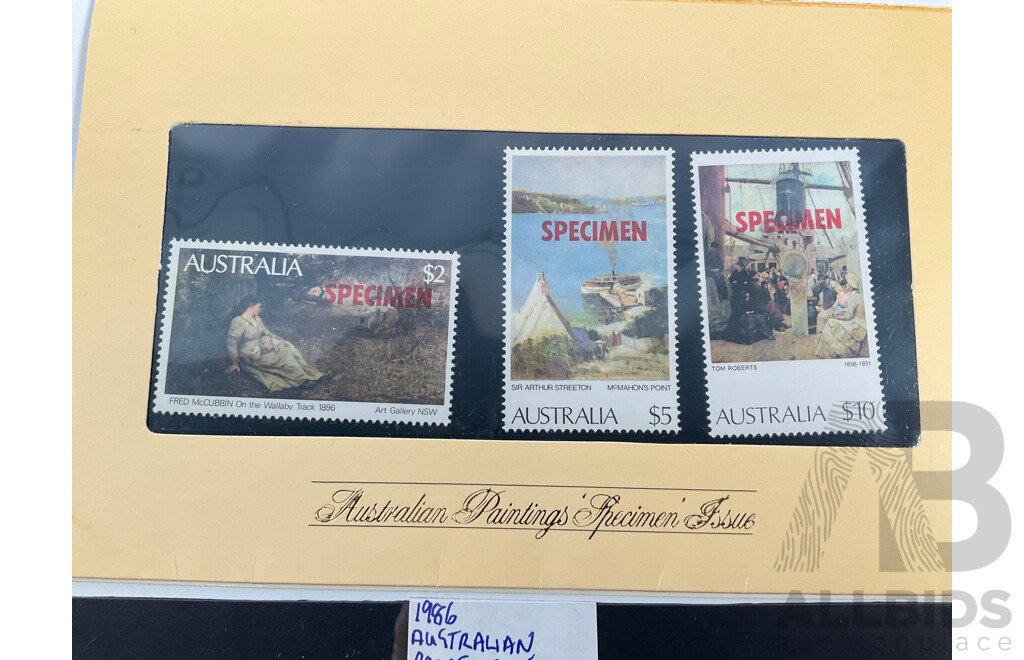 Australian Paintings Specimens Stamp Set with Mint 1986 Sydney and Perth Parcel Post Stamps