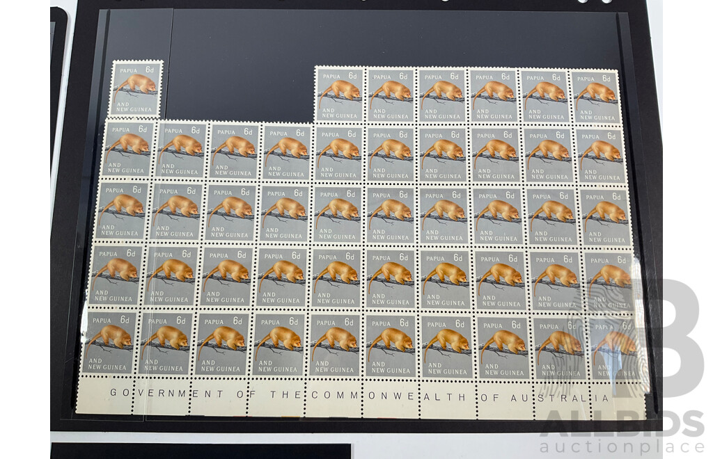 Papua New Guinea 1952 Mint/Hinged Ten Shilling and One Pound Stamps with 1962/63 Mint Blocks