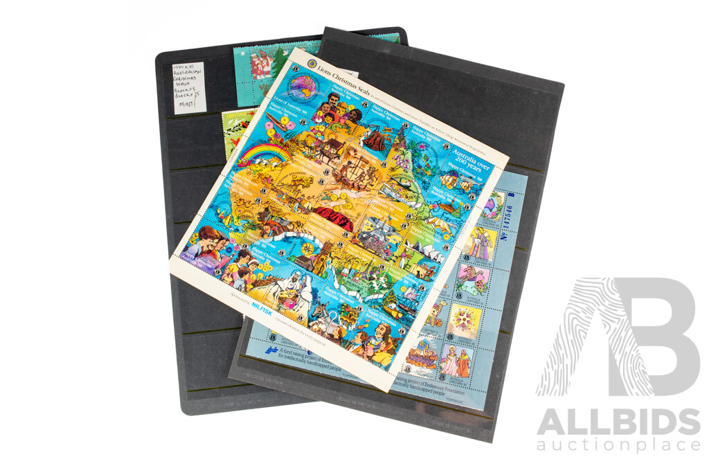 Australian Mint Christmas Seal Stamp Sheets Including Christmas 1966, Lions Christmas 1985 and 1988