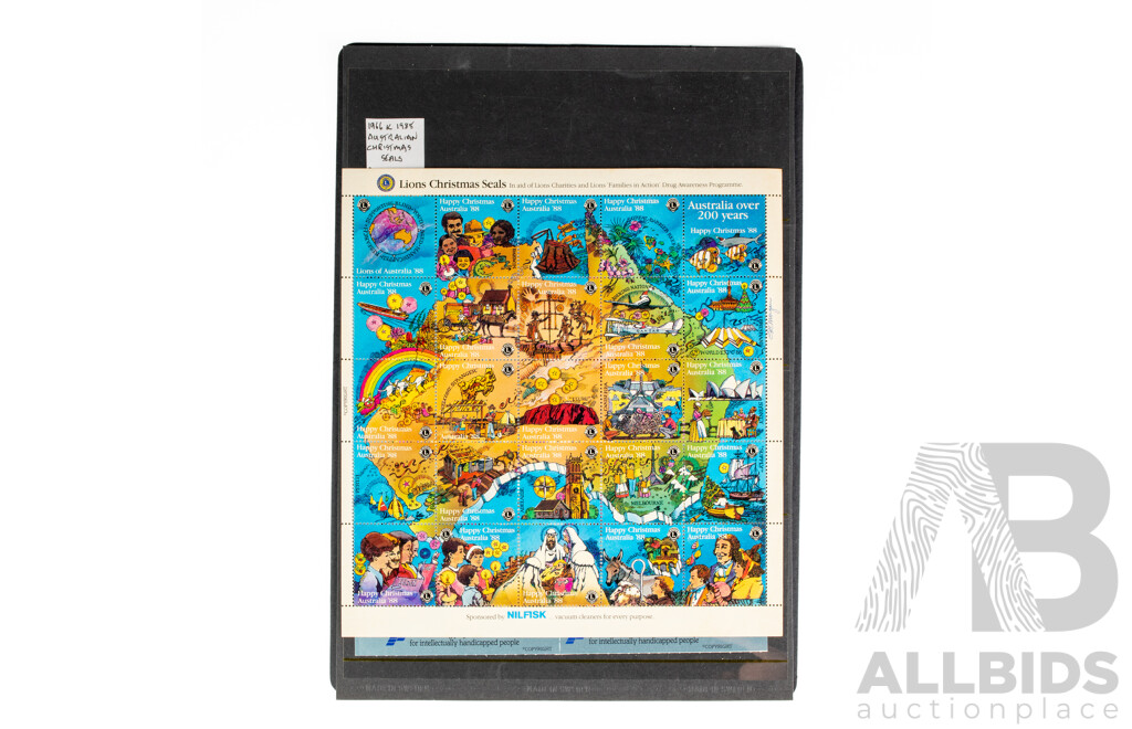 Australian Mint Christmas Seal Stamp Sheets Including Christmas 1966, Lions Christmas 1985 and 1988