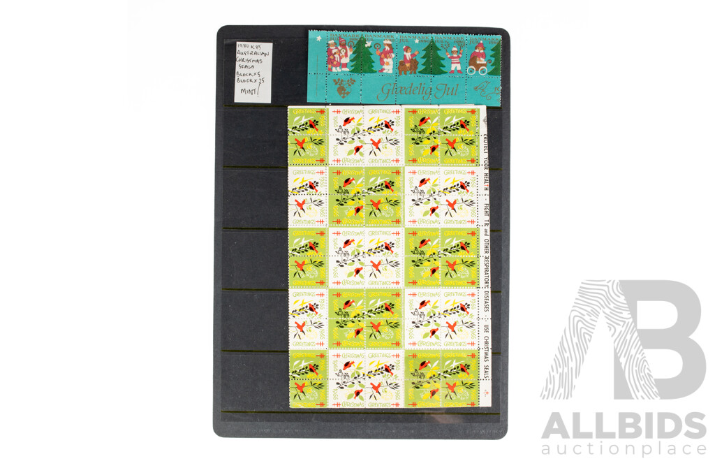 Australian Mint Christmas Seal Stamp Sheets Including Christmas 1966, Lions Christmas 1985 and 1988