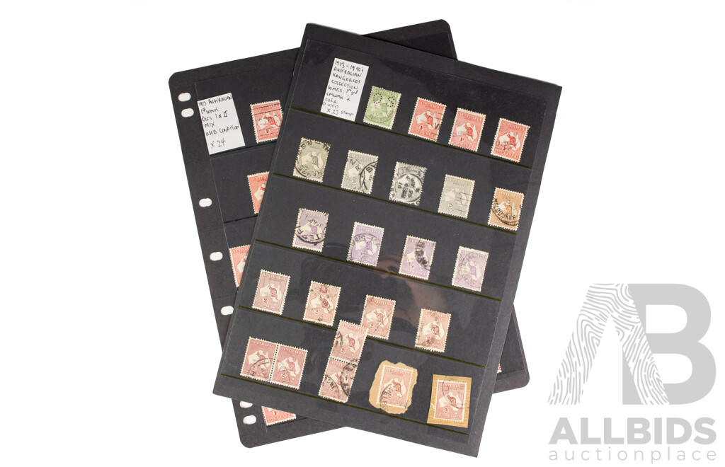 Australian 1913-1940's Kangaroo and Map Stamps, One Penny to Two Shillings, Perforated Official Service, First and Third Water Marks