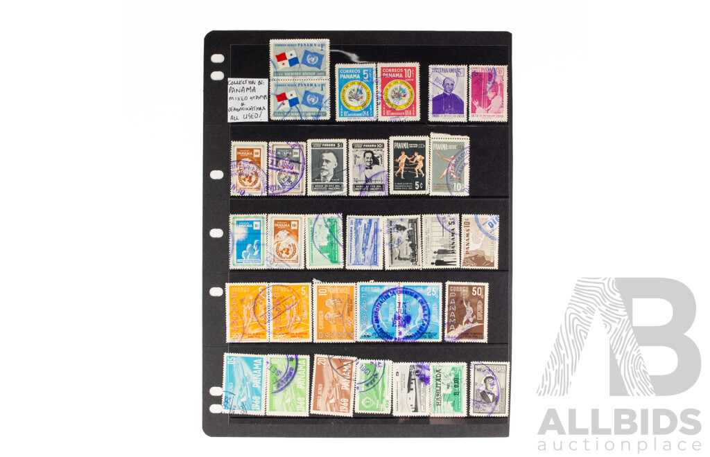 Collection of Vintage Panama Stamps, Five Cent to One Dollar