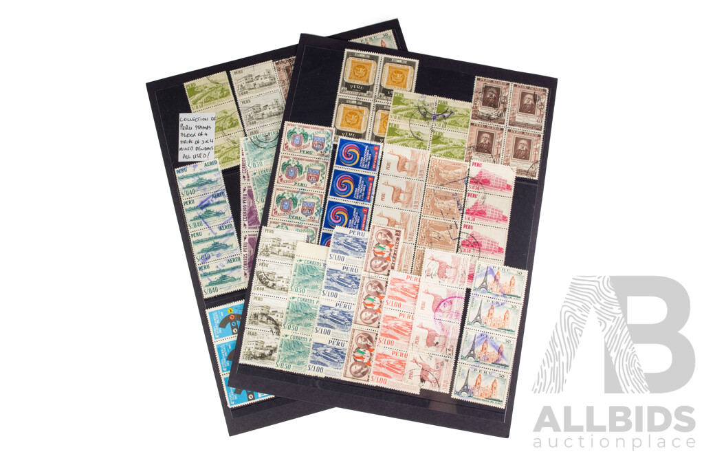 Collection of Vintage Peru Stamp Blocks and Strips, 1950's/60's, Air Mail, Various Denominations