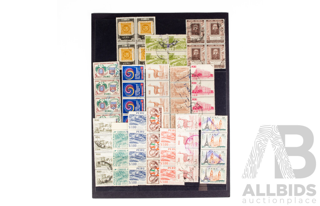 Collection of Vintage Peru Stamp Blocks and Strips, 1950's/60's, Air Mail, Various Denominations