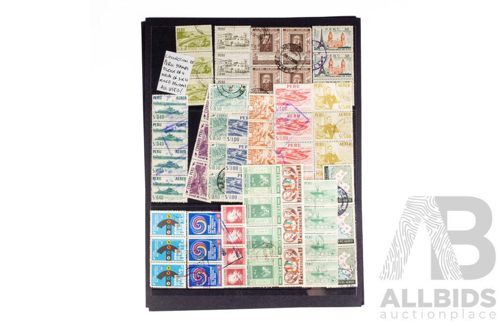Collection of Vintage Peru Stamp Blocks and Strips, 1950's/60's, Air Mail, Various Denominations