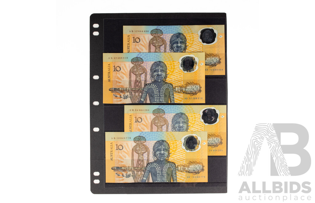 Four Australian 1988 Ten Dollar Notes, Bicentennial, Fraser/Johnston R310b