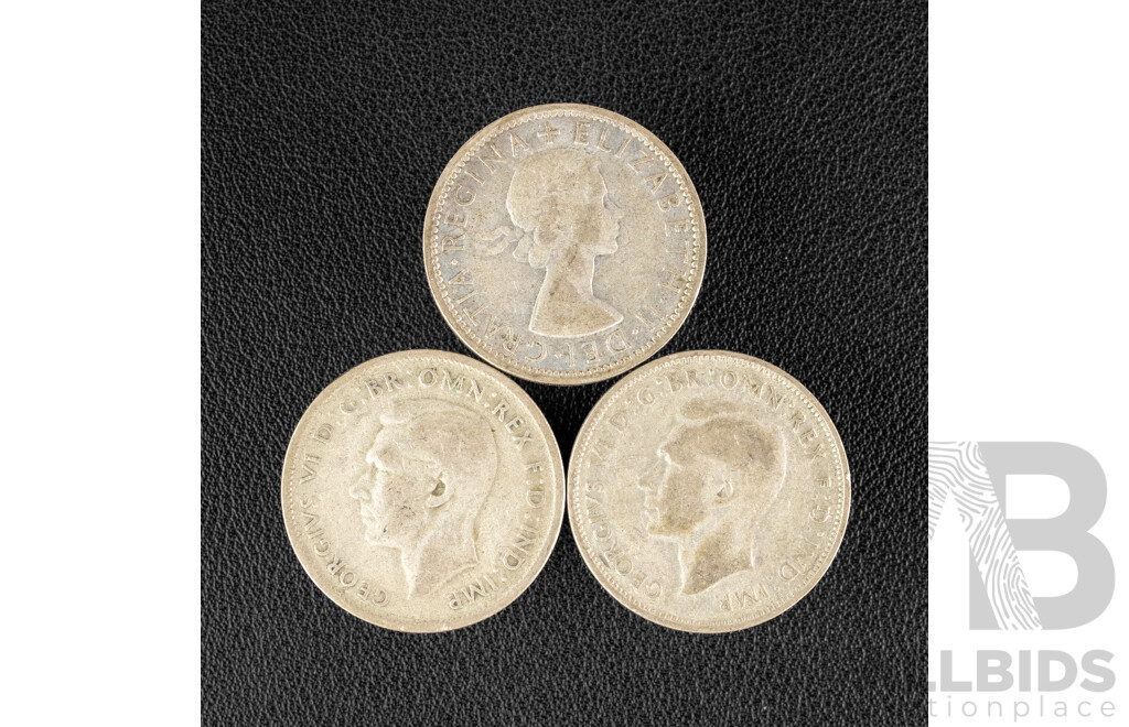 Three Australian Silver Florins Including Two 1947 and 1954  .500