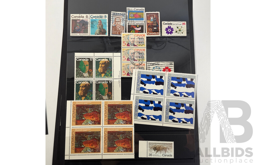 Collection of Canadian Mint Stamp Blocks, Sets with Some Cancelled Singles