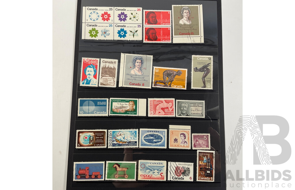 Collection of Canadian Mint Stamp Blocks, Sets with Some Cancelled Singles