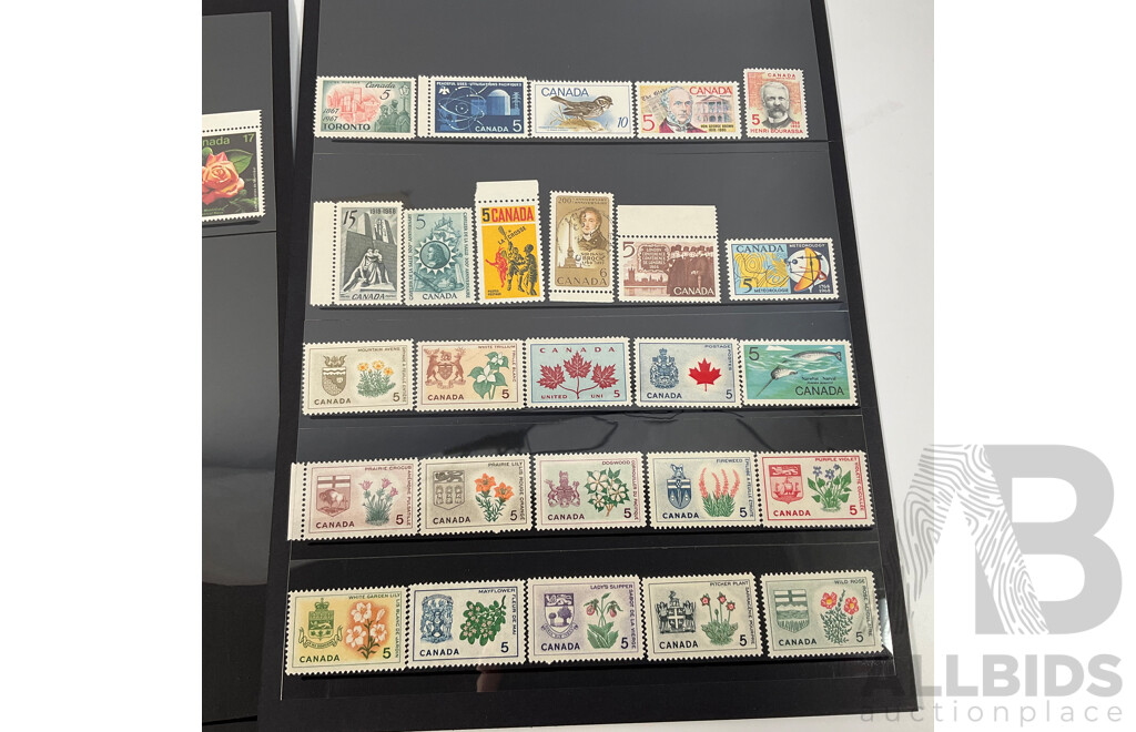 Collection of Canadian Mint Stamp Blocks, Sets with Some Cancelled Singles