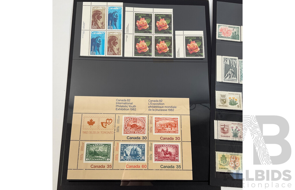 Collection of Canadian Mint Stamp Blocks, Sets with Some Cancelled Singles