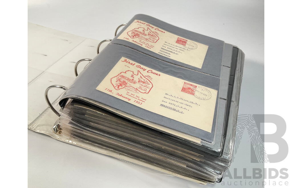 Album of Australian First Day Covers Spanning 1940's to 1971 Including Federation Jubilee, 1954 Royal Visit, 1956 Melbourne Olympics, First Decimal Currency Stamp, Last Day Cover Carried by Sydney Tram and Much More