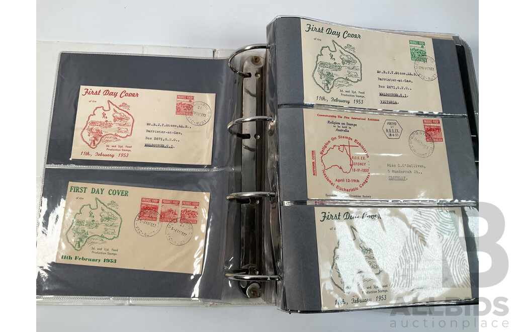 Album of Australian First Day Covers Spanning 1940's to 1971 Including Federation Jubilee, 1954 Royal Visit, 1956 Melbourne Olympics, First Decimal Currency Stamp, Last Day Cover Carried by Sydney Tram and Much More