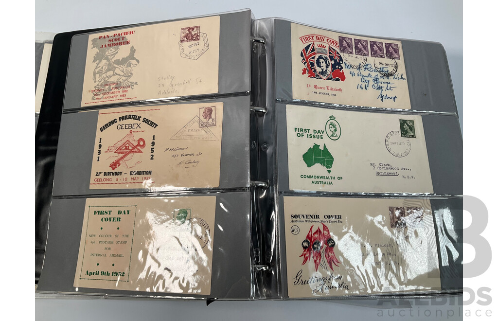 Album of Australian First Day Covers Spanning 1940's to 1971 Including Federation Jubilee, 1954 Royal Visit, 1956 Melbourne Olympics, First Decimal Currency Stamp, Last Day Cover Carried by Sydney Tram and Much More