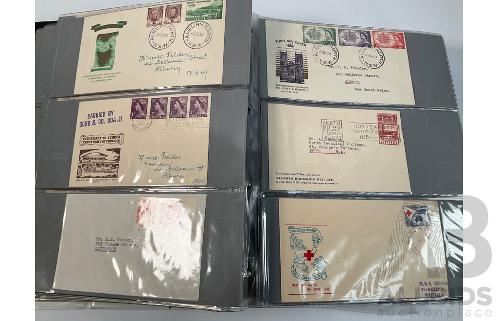 Album of Australian First Day Covers Spanning 1940's to 1971 Including Federation Jubilee, 1954 Royal Visit, 1956 Melbourne Olympics, First Decimal Currency Stamp, Last Day Cover Carried by Sydney Tram and Much More