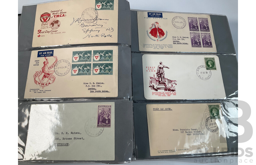 Album of Australian First Day Covers Spanning 1940's to 1971 Including Federation Jubilee, 1954 Royal Visit, 1956 Melbourne Olympics, First Decimal Currency Stamp, Last Day Cover Carried by Sydney Tram and Much More