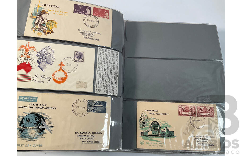 Album of Australian First Day Covers Spanning 1940's to 1971 Including Federation Jubilee, 1954 Royal Visit, 1956 Melbourne Olympics, First Decimal Currency Stamp, Last Day Cover Carried by Sydney Tram and Much More